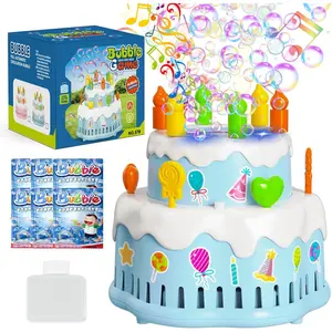 Birthday Cake Bubble Machine, Automatic Bubble Blower for Kids Boys Girls 10000+ Bubbles Per Minute with Lights/Music/Solution, Party Cake Bubble Maker Toys for Birthday Outdoor Wedding Gift