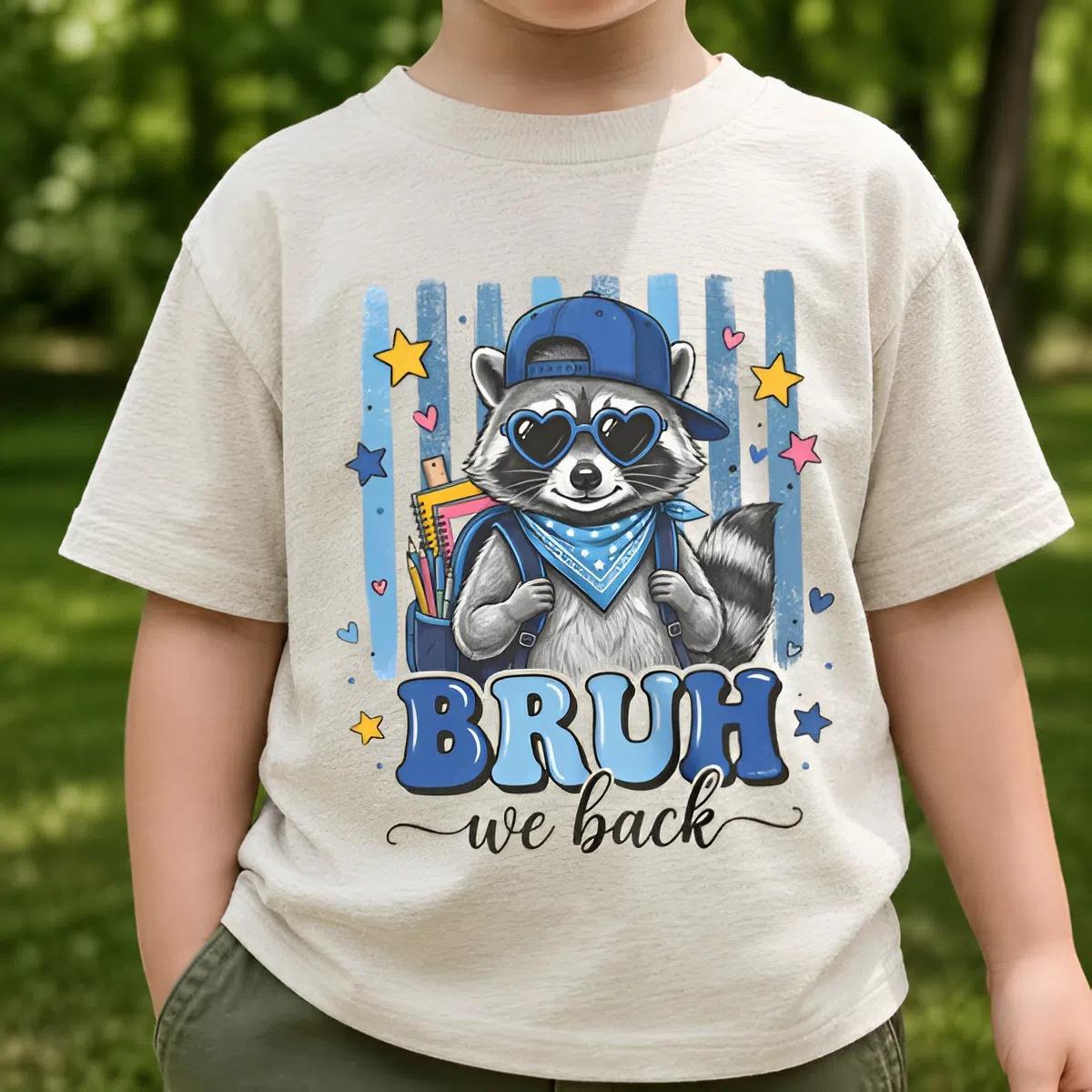 Bruh We Back Shirt, Funny Back to School Boys Tee, Cool Raccoon First Day of School Shirt, Kids Back to School Gift, Trendy School T-Shirt, Camo First Day Of School Tee, Back to school shirt, Youth clothing, Gift for son and daughter