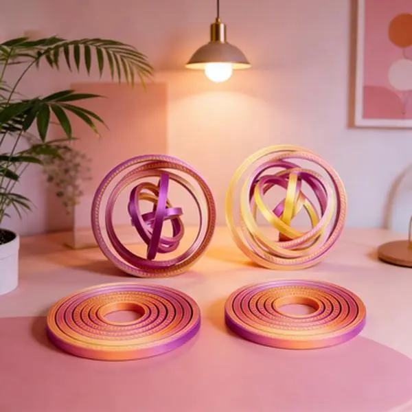 3D Interlocking Rings Spinning Top - Pocket-Sized 3D-Printed EDC Fidget Slider, Gradient Stress Relief Toy, Bearing-Free, Noiseless Smooth Hypnotic Motion Decoration