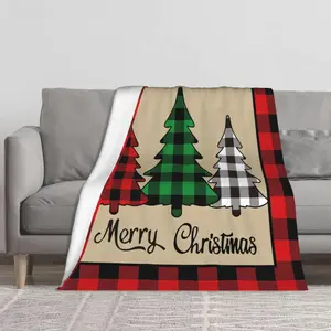 Red and Black Buffalo Plaid Throw Blanket Xmas Tree Winter Holiday Merry Christmas Blanket Cozy Soft Fuzzy Flannel Fleece Blanket for Bed, Couch, Sofa (Red&Black, 50" W X 60" L)