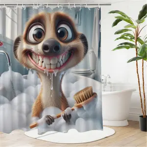 1/4 piece funny meerkat bubble bath shower curtain set, waterproof shower curtain with 12 hooks, non-slip bathroom carpet, toilet U-shaped cushion, toilet seat cover cushion, bathroom decoration, bathroom shower curtain set, perfect mobile gift.currently