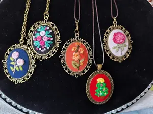 Embroidery handmade diy necklace for sweater,embroidery flower leaf necklace for women(finished product)