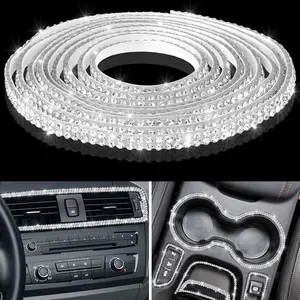 Bling Car Trim Self Adhesive Bling Car Interior Exterior Decorations for Women Rhinestone Decor Stickers(16.4 ft,White)
