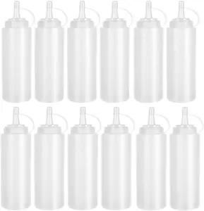 12 Pack 8 Oz Plastic Squeeze Bottles Multipurpose Squirt Bottles for Ketchup,Condiments,Bbq Sauce,Dressing,Barbecue,Grilling,Crafts,Syrup and More Anyumocz