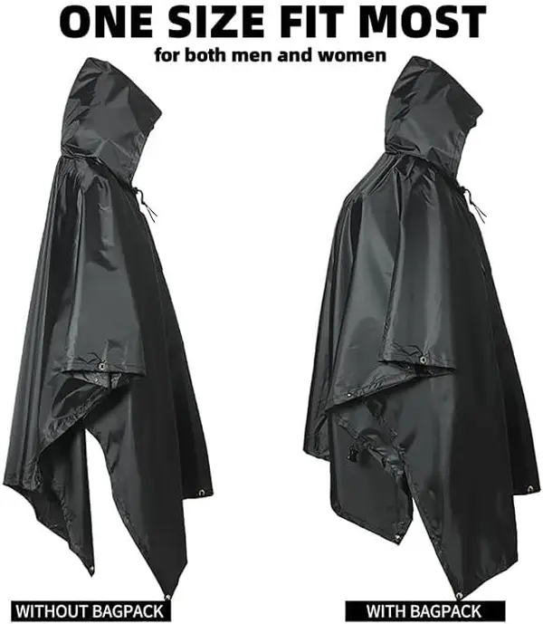 Camouflage Rain Poncho, Waterproof Rip Stop Outdoor Poncho, Multi Purpose Lightweight Rain Coat for Camping, Hiking, Hunting