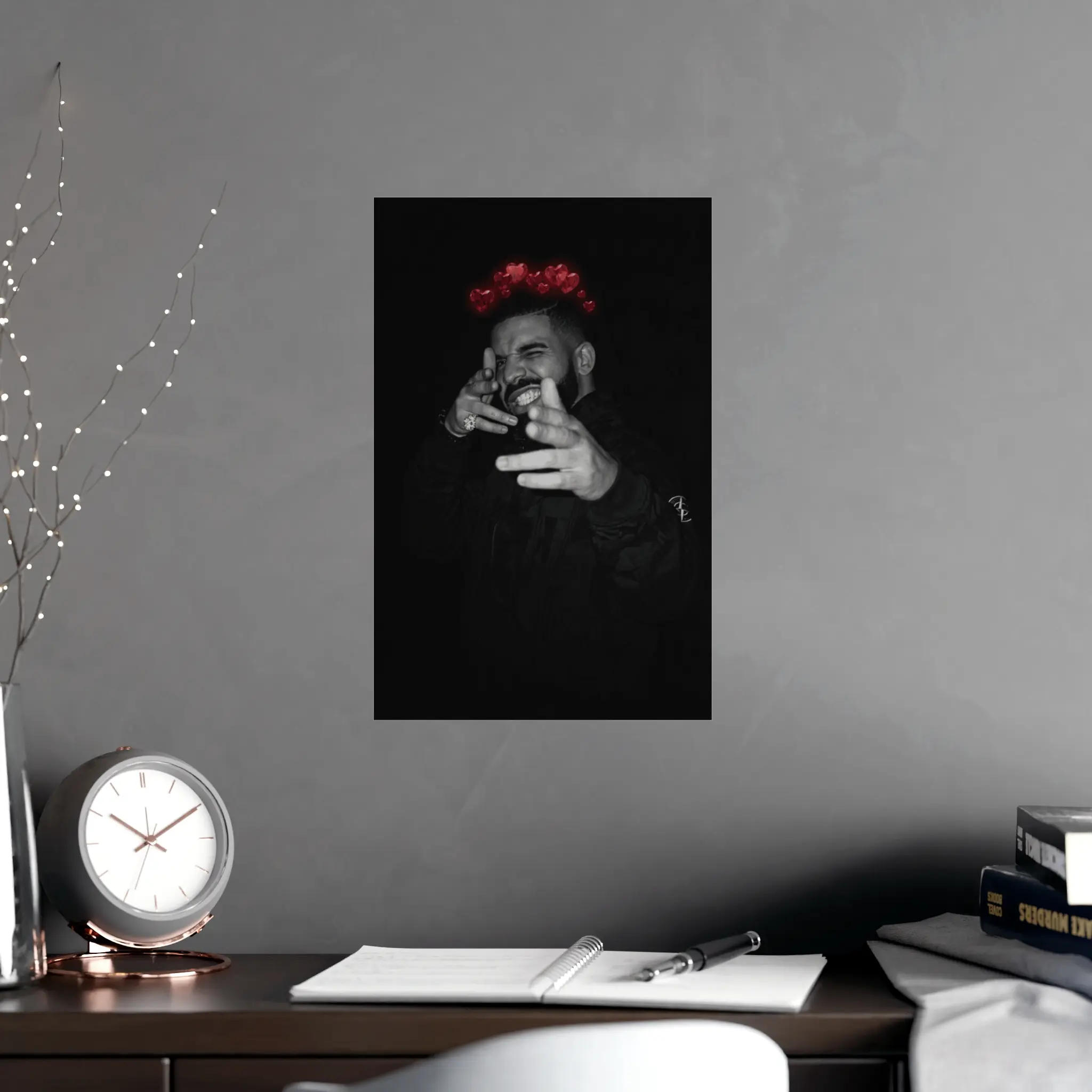 Drizzy Hearts Burst Paper Artistic Photo Print - 12"x16" Vertical Matte Poster, Home Decor Decoration for Aesthetic Living Room Inspo Home Goods