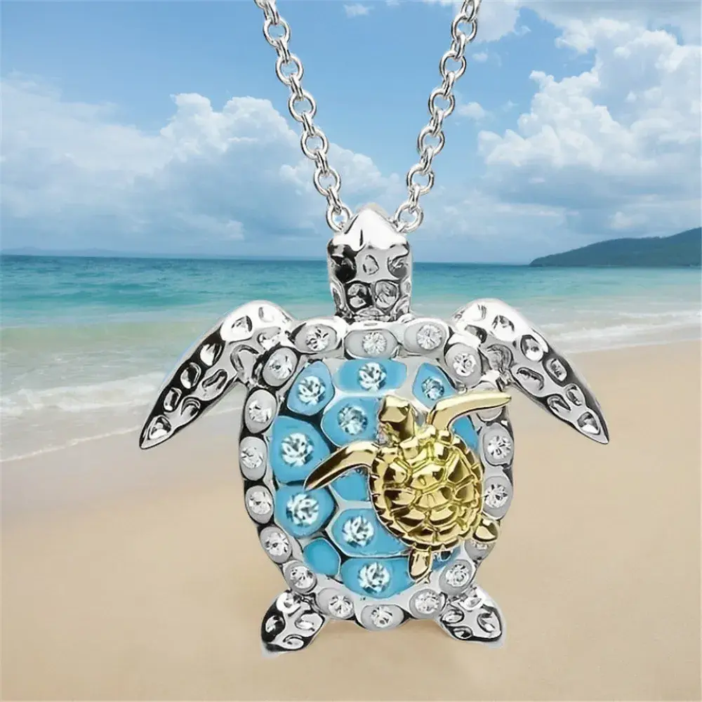 Luxury Female Sea Turtle Animal Pendant Necklace Vintage Silver Colors Wedding Jewelry For Women