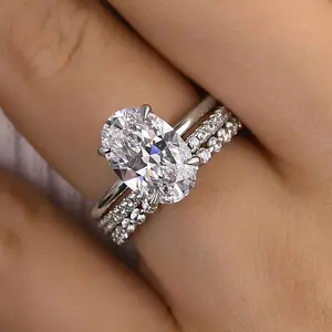 Set of 3 Classic Style Oval Rings with Zirconia Inlay for Women, Ideal for Weddings, Parties, Everyday Luxury Jewelry, Romantic Proposal, Couple'S Ring, And Valentine'S Day Gift