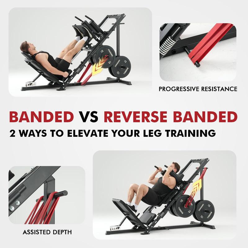 Leg Press & Hack Squat Machine Combo for Home Gym with Linear Bearings & Band Pegs Full-Range Leg Training Equipment 3-Angle Footplate 24.4"x13.8" Platform