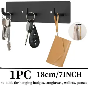 Key Holder Wall Mount, Black Small Key Hanger Self Adhesive Key Rail with 3 Key Hooks Metal Key Rack Organizer for Doorway Entryway Hallway Camper RV 2 Installation Options Sports & Outdoor