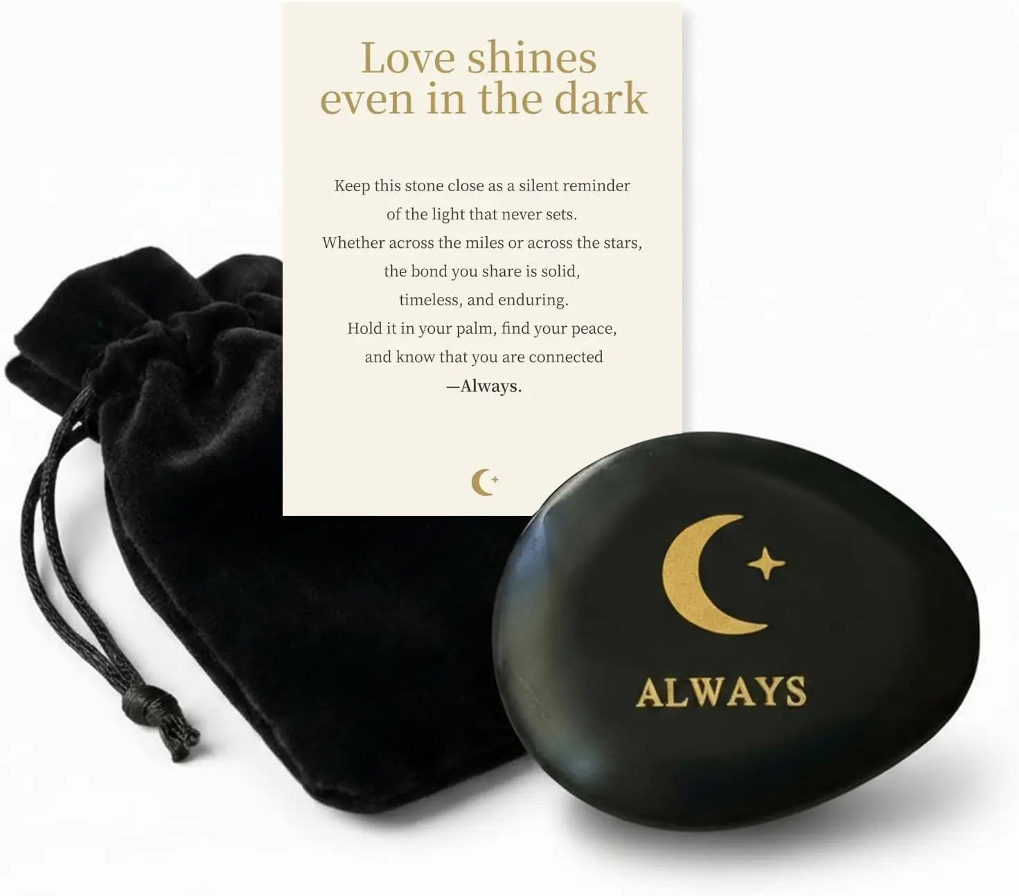 Halloween Fall Gift Moon & Star Memorial Stone - Always Engraved Natural Black Palm Stone - Sympathy Keepsake Gift for Loss of Mother Loved One - Long Distance Relationship Pocket Hug, Spiritual Worry Stone