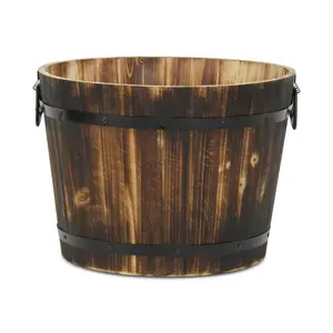 Cheungs 6075BR-M Mariva Dark Brown Wood Decor Bucket Planter with Metal Accents & Handles - Medium