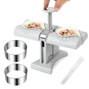 Dumpling Maker Press with 1* Stuffing Spoon/2* Dough Cutter 3.3 in, Large Household Double Head Automatic Dumpling Maker Mould, Dumpling Press for Dumpling Wrapper Dough Stamp Cutter Pastry Pie Making Kitchen Stainless Sturdy Utensils