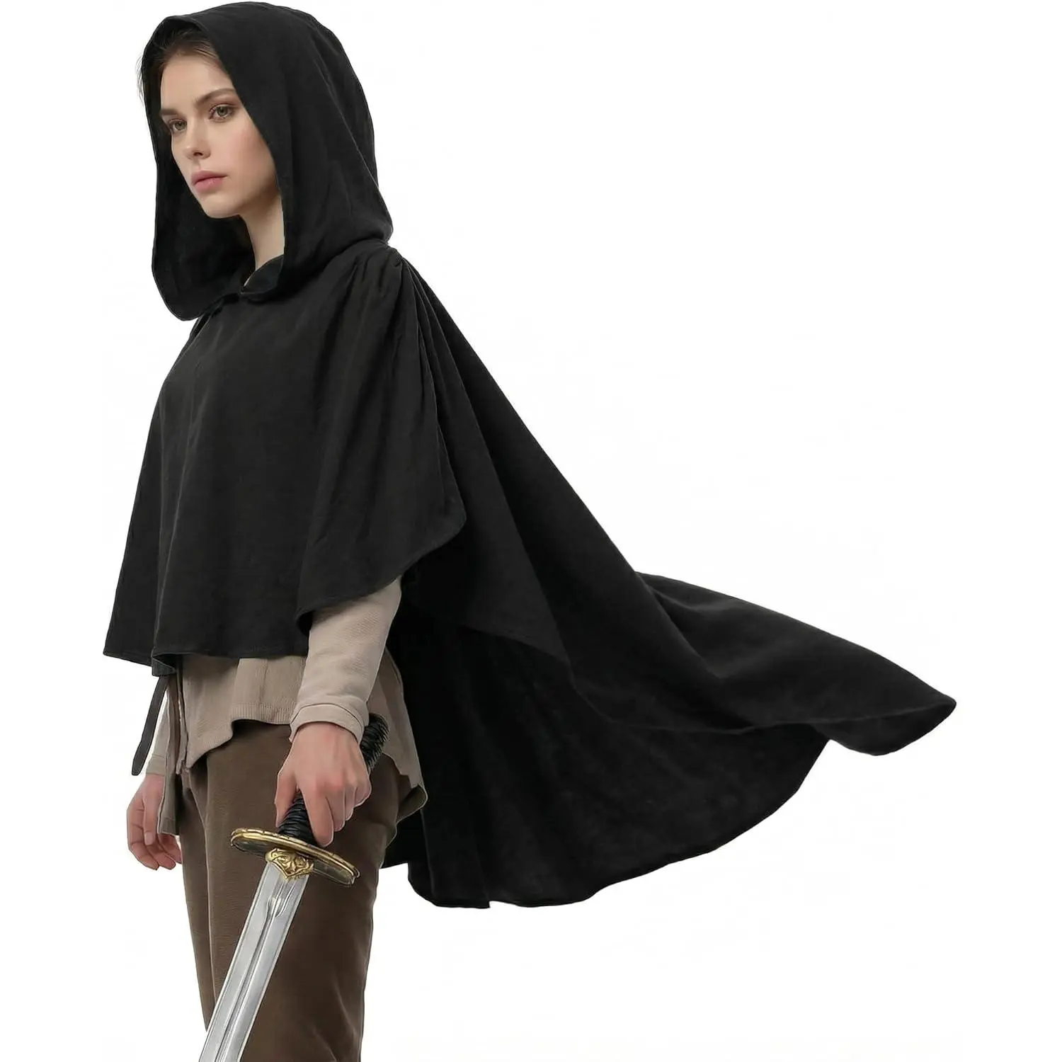Women's Polyester Medieval Hooded Cowl - Post-Apocalyptic Shawl, Renaissance Cape Costume Accessory, Cosplay Clothes