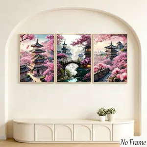 3pcs Traditional Japanese Cherry Blossom Art Prints, Vibrant Wall Decor, Elegant Style for Home Decoration, Living Room, Bedroom, Office