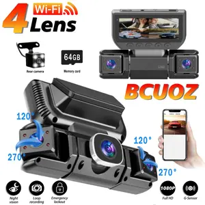 BCUOZ 360-Degree 4-Channel Dash Cam, 1080p FHD Dash Cam, featuring Wi-Fi, night vision, and emergency recording lock, and comes with a free 64GB memory card. Dash Cam, In-Car Dash Cam