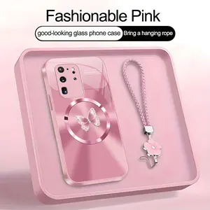 Suitable for [Galaxy S20 Ultra 5g] high-end MagSafe phone case，Includes a complimentary four-leaf clover lanyard and magnetic ring.A crystal-clear butterfly print pattern.YM99