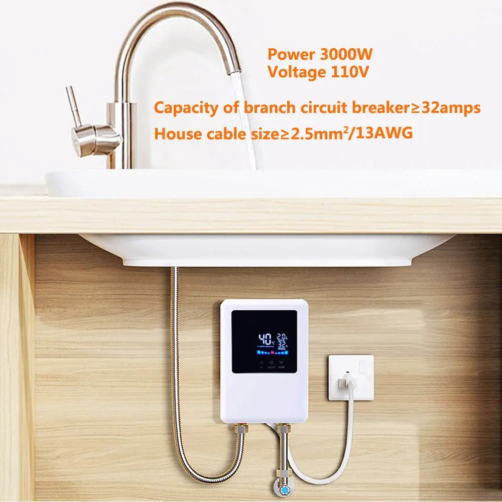 Electric Tankless Water Heater, Water Heater 110V 3000W Under Sink for Hand Wash in Bathroom, Quick Heating, Rapid Heat System, Energy Efficient, Easy Installation, Household Appliances
