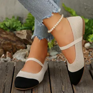 Ladies' Stylish Knit Shoes Soft Breathable Color - Block Flat Shoes Indoor Outdoor Shoes for Daily Wear