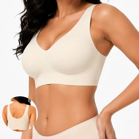 SOFT INTENTION Lightly Lined Fixed Cup Jelly Bra - Breathable Seamless Wireless Full Coverage T shirt Bra Plus Size Friendly