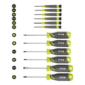 RYOBI Electrician's Screwdriver Set (12-Piece) with Cushion Grip Handles and Magnetic Fit Tip