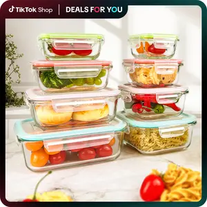 Premium Glass Food Storage Containers 8 Pack Airtight Leak-Proof Microwave Oven Freezer Dishwasher Safe BPA Free Stain-Resistant Easy-Clean for Meal Prep Bento Boxes Kitchen Utensils