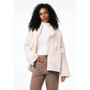 Agatha Women's Open-Front Knit Cardigan with Fringe Detail, Oatmeal - SW0154