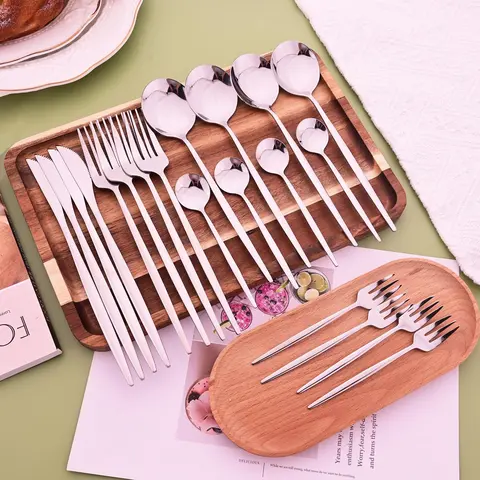 Stainless Steel Cutlery Set, 20pcs Modern Simple Casual Tableware Set, Including Knives, Forks, and Spoons, Flatware for Home, Restaurant, Hotel, Kitchen Dinnerware, Summer Gift Ideas