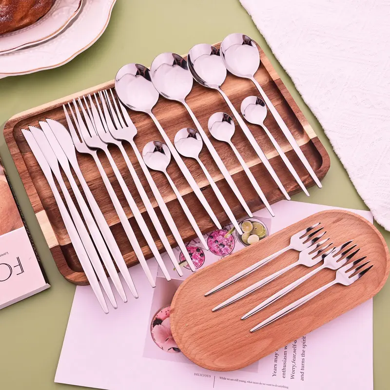 Stainless Steel Cutlery Set, 20pcs Modern Simple Casual Tableware Set, Including Knives, Forks, and Spoons, Flatware for Home, Restaurant, Hotel, Kitchen Dinnerware, Summer Gift Ideas