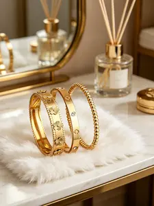 3pcs 18K gold-plated stainless steel bracelet, suitable for women's gatherings, daily wear, European and American style, luxurious cubic zirconia wristband, wedding, gifts, Exquisite bracelet, Elegant jewelry bracelet