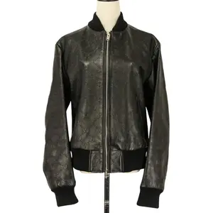 Pre-owned GUCCI Lambskin Small Leather Goods GG Embossed Shearling Bomber Jacket