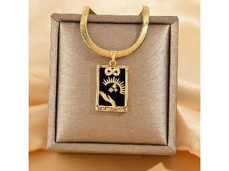 Tarot Cards Magician Necklace Enameled Amulet Necklace,Miraculous Medallion Concept Cubic Zirconia Talisman Tarot Necklace