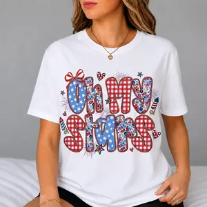 Men's Casual Short-Sleeve Breathable Patriotic T-Shirt - Preppy America Oh My Stars Coquette, Retro 4th of July, Girly USA Flowers, Memorial Day Independence Day Top