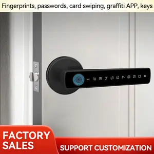 Smart Lever Door Lock with Fingerprint & Keypad, Keyless Entry Door Lock with Tuya Bluetooth APP, Electronic Biometric Handle Lock for Home, Bedroom & Office, T20 Black