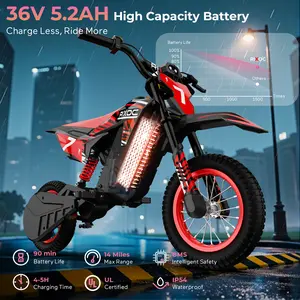 DK-12 36V Kids Electric Bike, 700W Peak Motorcycle Up to 15.5MPH 14 Mile Long-Range,3-Speed Modes Electric Bike for Kids Ages 3-10