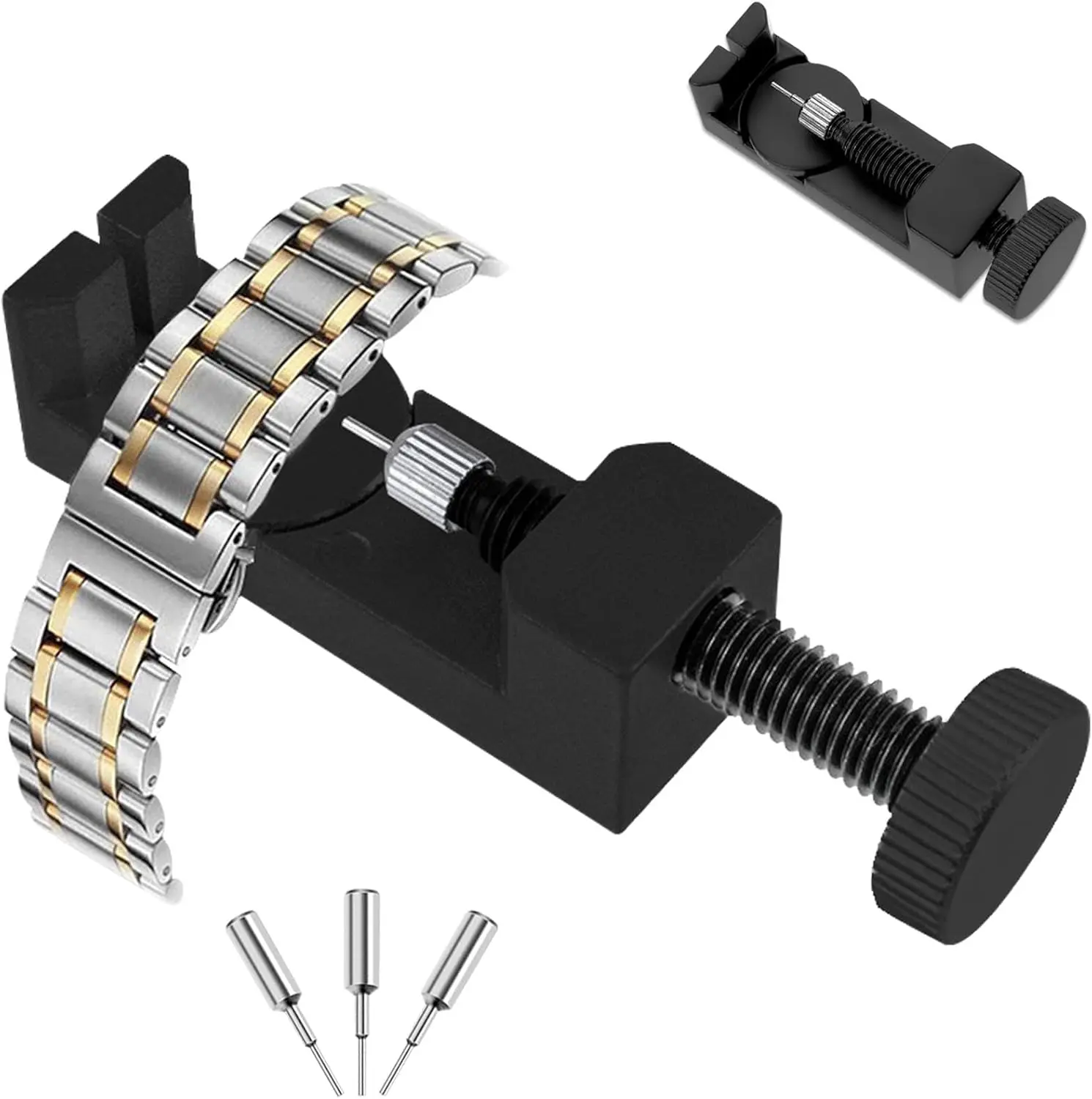 Watch Link Remover Kit Metal Watch Strap Repair Tool with Adjustable Spring Bar & Replacement Pins for Watch Band Link Adjustment