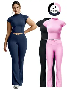 Women's High Elastic Soft Top Quick-drying Beautiful Hip V-shaped Waist Trousers Yoga Suit Comfortable and Light Fabric Outdoor Running Workout Running Clothes Yoga Outfit Set Gym Sportswear Sporty Style Clothes