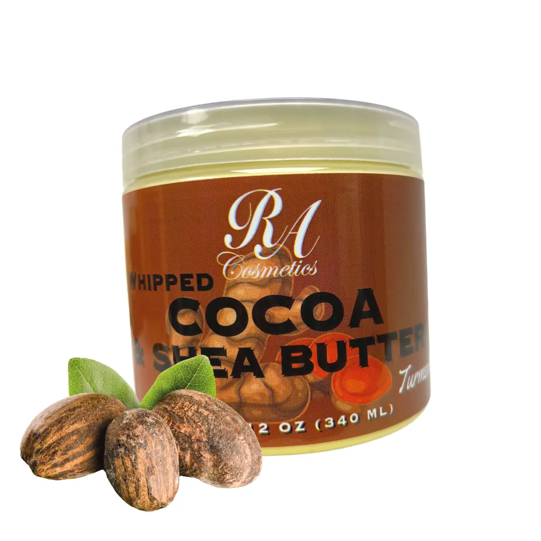 Whipped Cocoa & Shea Butter w/ Turmeric Oil, 12oz - 100% Pure and Natural African Shea Butter for Men & Women - Ultimate Handcrafted Moisturizer with Essential Vitamins for Radiant Skin & Luscious Hair