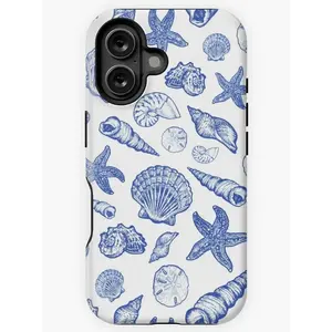 Blue Seashell Print Polycarbonate iPhone Case - Waterproof, Durable, Impact-Resistant for iPhone 11,12,13,14,15,16,17 - Glossy Finish, UV Protection