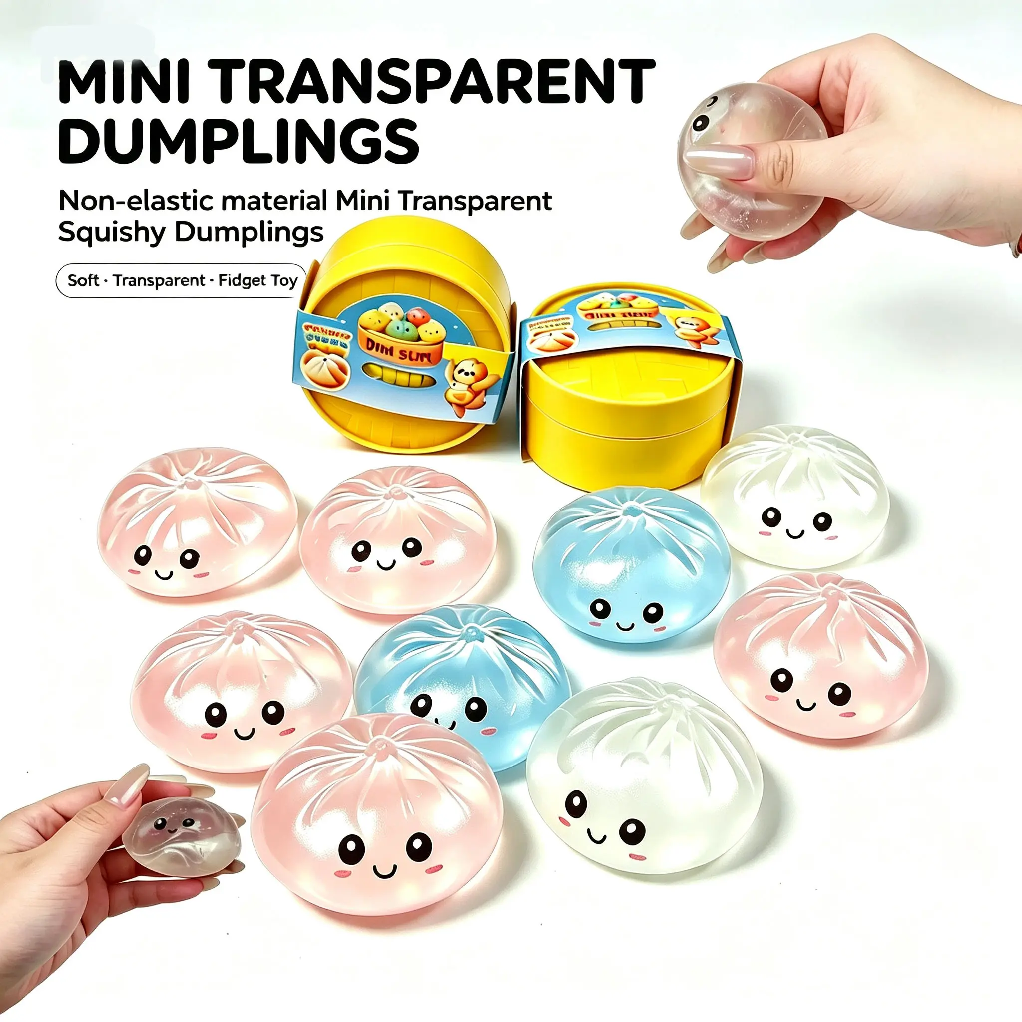 Cute Mini Transparent Dumpling Squishy - Non-Rebound, Non-Elastic Material Kawaii Dim Sum Squeeze Fidget Toy for Stress Relief, Squishies for Sensory Activities & Tactile Play