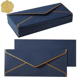 100 Pack #10 Business Envelopes with Gold Border, Self Seal Standard Envelopes with Gold Stickers for Office, Checks, Letter Mailing, Invoices 4 1/8 x 9 1/2 Inches Navy Blue