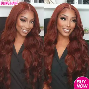 Bling Hair Body Wave Reddish Brown Human Hair Wigs 13x6 HD Transparent Lace Front Wigs Pre Plucked Auburn Brown 13x4 HD Lace Wig Human Hair