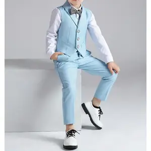 2025 New Spring and Autumn Children's Gentleman Vest Suit Boys' Formal Dress Event Host Performance Costume Flower Boy Wedding Performance Costume with Vest + Pants + Bow Tie Shirt Pants Cute Outfit Set