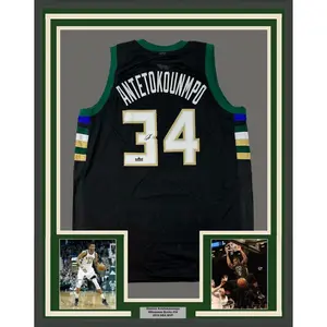 No Framed Facsimile Autographed Giannis  Antetokounmpo Milwaukee Black Reprint Laser Auto Basketball Jersey