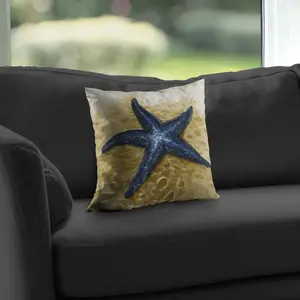 360 Stand 14x14 in Marine Coastal Poly Twill Throw Pillow - Starfish Design, Coastal Vibe, Twill Weave, Easy Clean Home Decor Accent, Coastal Standard Pillows, Decorative Standard Pillows