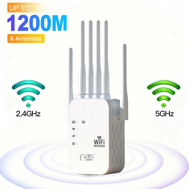 WiFi Extender 2026 with 6 Antennas, AC1200 Dual Band Booster, 12,000 sq.ft Coverage, Supports 100 Devices, Repeater & Ethernet Port