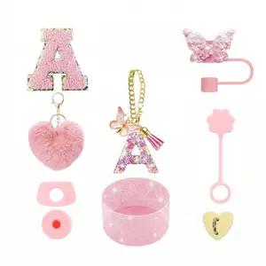 NO CUP,Aesthetic Letter Cup Accessories Set - 9 Piece Cup Charms, Elegant Packaging, Perfect Gift for Christmas, Birthday, New Year, Valentine's Day