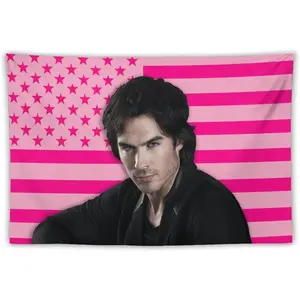 Damon Salvatore Celebrity and Decorations Ian Stuff American Pink Flags Wall Hanging Flag Tapestry, for Party Bedroom Living Room Home and Outdoor Garden Patio & University Dorm Decor Gift