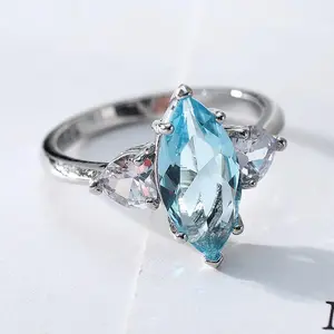 Sterling Silver Blue Aquamarine Marquise Ring Gemstone Ring Statement Ring