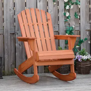 Premium Teak Wooden Rocking Chair - Outdoor Patio Lounge Chair with Slatted Design, Fanned Back, Natural Oil Finish, Weather-Resistant for Garden, Porch Fire Pit Seating